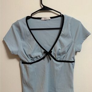 Gaze Light Blue‎ Crop Top with Black Trim